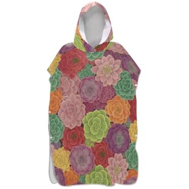 Imagem de Joisal Poncho de surfe trocador de roupão adulto com capuz toalha de natação bonito vestível feminino ponchos com capuz colorido suculenta