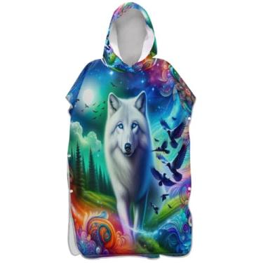 Imagem de Joisal Poncho de surfe absorvente para adultos trocador de roupa de praia com capuz toalha de banho lobo colorido pássaro desenho animado poncho masculino com capuz