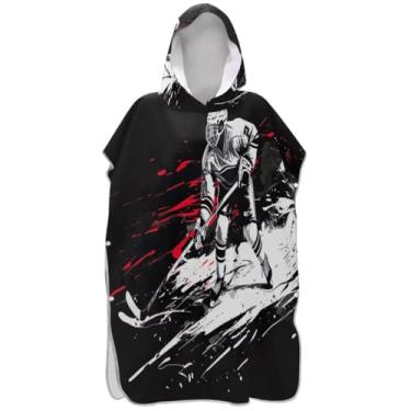 Imagem de Joisal Roupão leve para troca de poncho de surfe para toalha de natação com capuz fofo grafite hóquei preto masculino feminino poncho com capuz
