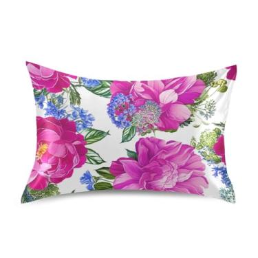 Imagem de Fronha com estampa roxa rosa floral branca padrão king queen fronha cetim refrescante cama travesseiro cuidados com o cabelo personalizado king size 101,6 cm x 50,8 cm