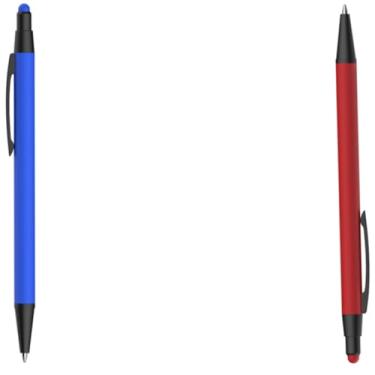 Imagem de Caneta Esferográfica em Metal Emborrachada com Ponta Touch, Escrita Azul, 2 Unidades Moderno Design (Azul e Vermelho)