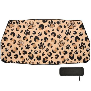 Imagem de Guarda-sol marrom com estampa de leopardo pata cães gatos para janela de carro para-brisa frontal proteção de isolamento térmico guarda-chuva de para-brisa 147.3 cm x 75.4 cm persianas de carro para