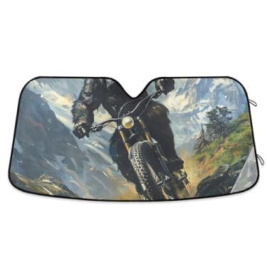 Imagem de Toldo de sol personalizado engraçado Gorilla Riding Bike para para-brisa de carro bonito retrátil dobrável para-brisa frontal impressão animal automotivo L, 144,8 cm x 80 cm