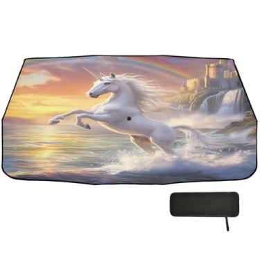 Imagem de Guarda-sol Unicorn Waves Sunset para caminhão para-brisa cobertura completa guarda-chuva de carro 147.3 cmx75.4 cm para-sol para carro
