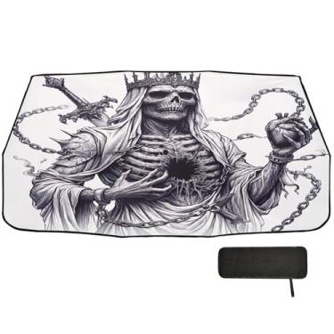 Imagem de Guarda-sol Undead King Holding His Heart Para-brisa para caminhões Proteção solar com bloqueio UV para carro 147 x 75 cm Guarda-sol de carro