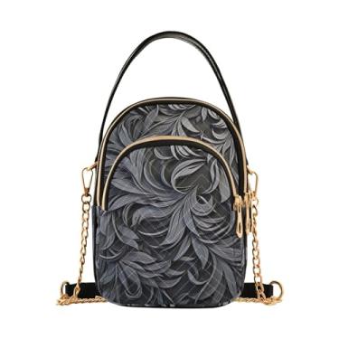 Imagem de Bolsa tiracolo feminina verde e preta Cacti Colors Bolsa transversal com alça longa, bolsa tiracolo elegante, Floral preto e branco com folhas e redemoinhos - 4, One Size