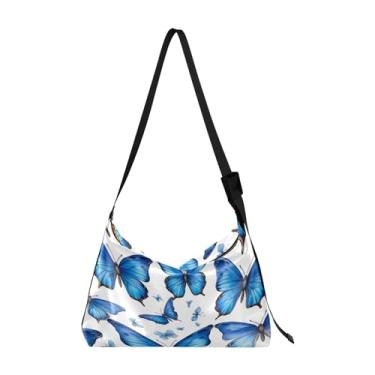 Imagem de Borboleta azul com uma bolsa tiracolo masculina de couro estrelado, bolsa transversal grande de couro, bolsa tiracolo Hobo, Coleção Blue Butterflies - 4, One Size
