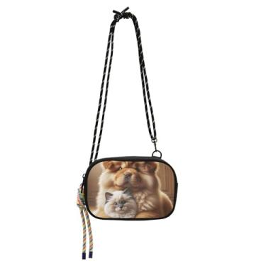 Imagem de Bolsa feminina pequena bolsa transversal bolsa para celular pochete bolsa de viagem sobre o ombro bolsas chow chow cachorro gatinho fofo gato