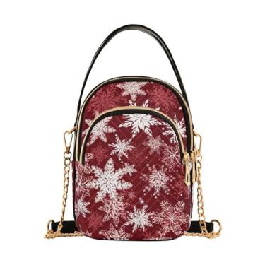 Imagem de GAIGEO Bolsa tiracolo xadrez vermelha e preta e flocos de neve com alça removível, bolsa transversal feminina, Floco de neve - 2, One Size