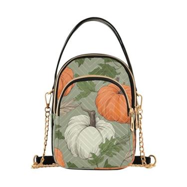 Imagem de Bolsa tiracolo feminina xadrez preta e bege, bolsa tiracolo moderna bolsa de ombro transversal, Abóbora e folhas - 7, One Size