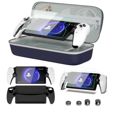 Imagem de bibuks Acessórios 8 Em 1 Compatíveis Com Playstation Portal, Estojo De Transporte Para Capa Protetora Silicone Macio 5 2 Protetores Tela E 4 Polegar (Azul)