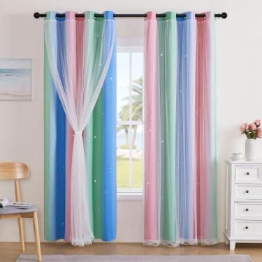 Imagem de Cortinas XiDi Rainbow Rosa Verde Azul Star Blackout