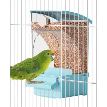 Imagem de BNOSDM Comedouro automático transparente para pássaros com poleiro, recipiente de comida de papagaio de acrílico, acessórios para periquitos, periquitos, calopsitas, tentilhão, canário, periquito