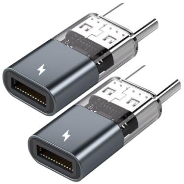 Imagem de Adaptador L para USB C tipo C, pacote com 2, sincronização de dados de carregamento de 10W, cabo fêmea L para cabo macho tipo C para iPhone 15/16/17/17 Pro Max/Plus/iPad/Airpods, com loop antiperda