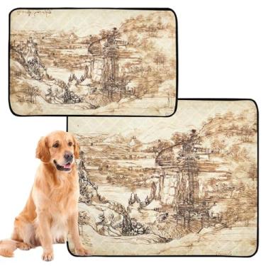Imagem de TSENQUE Almofadas de xixi para cães, impermeável, tapete para cercadinho de cachorro Leonardo da Vinci, paisagem do vale do Arno para animais de estimação, reutilizável, almofadas de treinamento de