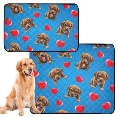 Imagem de Tapete marrom para filhotes de cachorros, corações, azul, reutilizável, para animais de estimação, lavável, tapete impermeável para gaiolas absorventes de treinamento de filhotes, pequeno x pacote com