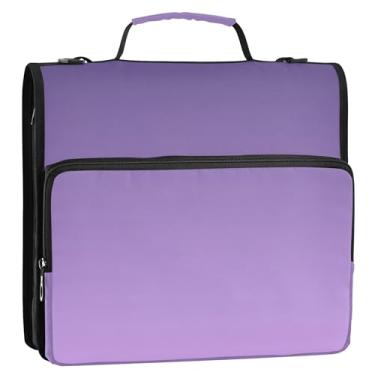 Imagem de Fichários de 3,8 cm (1 1/5.1 cm) 3 anéis violeta malva gradiente ombré zíper organizador de fichário escolar bolsa de fichário com alça divertida para portfólio comporta 500 folhas