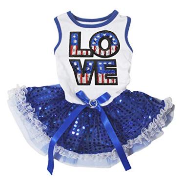 Imagem de Petitebella Love USA Vestido de cachorro tutu de renda com lantejoulas azuis (XGG)