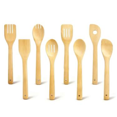 Imagem de 16 peças de utensílios de cozinha de bambu, conjunto de colher de madeira e espátula para panelas antiaderentes, ferramentas naturais para fritar e cozinhar todos os dias, ideal para presentear
