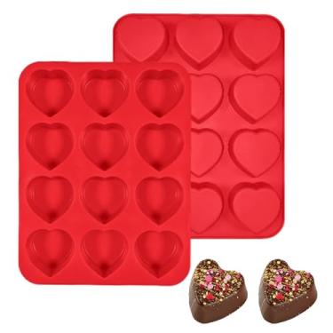 Imagem de Moldes de silicone de coração, 12 cavidades, antiaderentes, de silicone, em forma de coração, molde de chocolate para assar dia dos namorados, moldes de coração para fazer sabonete, chocolate, geléia