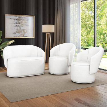 Imagem de Sofá Namoradeira E 2 Poltronas Orgânica Para Sala Malu Sintético M11 - D`rossi Branco