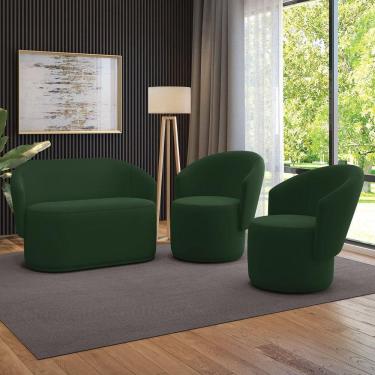 Imagem de Sofá Namoradeira E 2 Poltronas Orgânica Para Sala Malu Veludo M11 - D`rossi Verde