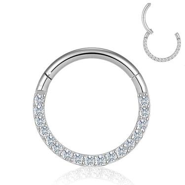 Imagem de HQLA Anel de argola de nariz 16G Anel de septo CZ transparente brinco daith aço cirúrgico segmento articulado clicker tragus torre hélice cartilagem concha argola piercing joia para mulheres homens 8