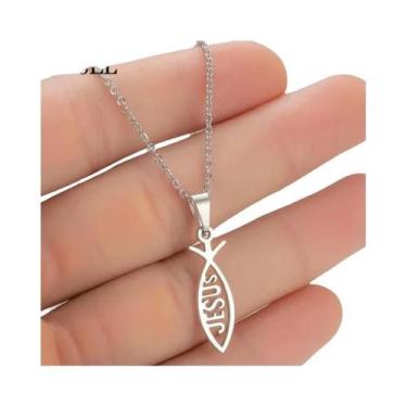 Imagem de Colar De Pingente Cristão Unissex Em Aço Inoxidável Com Letra Jesus E 