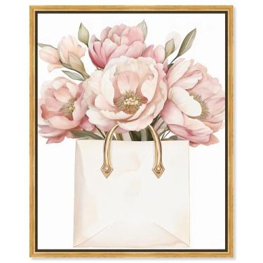 Imagem de Art Remedy Arte de parede moderna em tela com bolsa florida luxuosa, moldura dourada, 51 x 61 cm