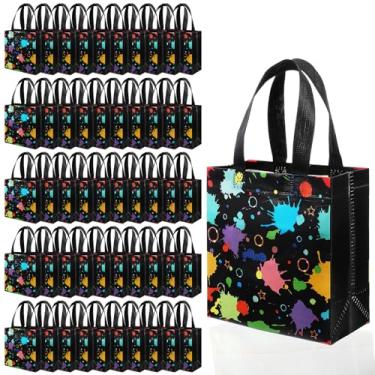 Imagem de MAQUITA 50 peças de sacos de presente que brilham no escuro, 20 cm, não tecido, reutilizáveis, para lembrancinhas de festa, com alças, néon, presente de aniversário, para suprimentos de festa e