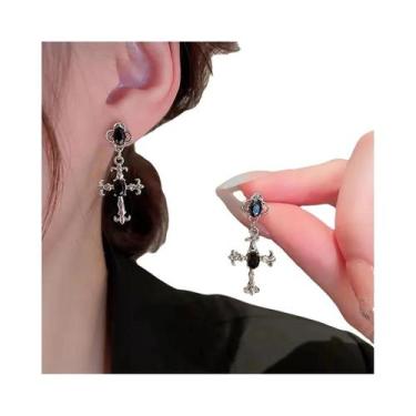 Imagem de Brinco De Cristal Preto Em Forma De Cruz Para Mulheres E Meninas, Joia
