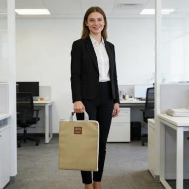 Imagem de Bolsa A4 com zíper, bolsa de arquivo impermeável com alça, organizador de documentos dobrável para escritório, viagens - pasta durável com projeto de quebra-cabeça/ponto cruz bege