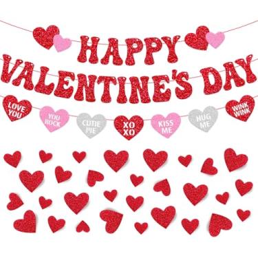 Imagem de Feliz Dia dos Namorados Banner Be My Valentine Glitter Vermelho em Forma de Coração Decoração de Quadro de Avisos Decoração Romântico Casamento Aniversário Noivado Artigos de Festa de Aniversário