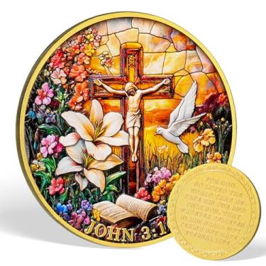 Imagem de MINDANCHOR Moeda Jesus Christian Challenge, João 3:16 Verso da Bíblia Ficha de Bolso com Lírio Pomba, Presentes Inspiradores Religiosos para Crentes