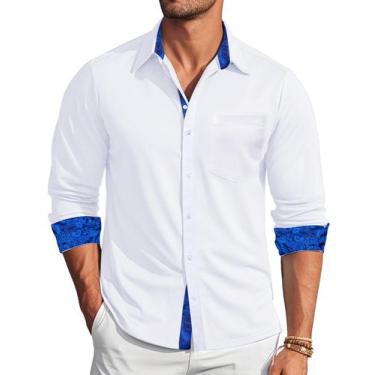 Imagem de Camisa social Barry.Wang branca para homens de manga comprida Business