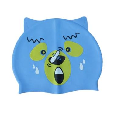Imagem de Touca de Natação Infantil de Silicone Hipoalergênica Confortável Fácil de Colocar Sem Látex Estampa Ursinho Azul