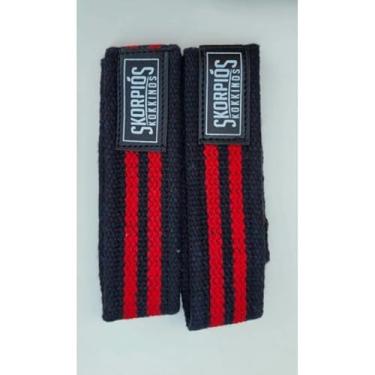 Imagem de Par Straps 100% algodão para academia, cross fit e musculação. (PRETO COM VERMELHO,65 cm)