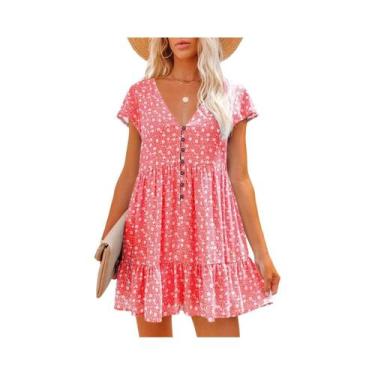 Imagem de Vestido De Verão Floral Com Decote Em V E Botões, Estilo Europeu - NON