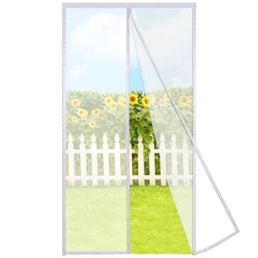 Imagem de Risareyi Tela magnética para porta tamanho 76 x 223 cm, tela mosquiteira branca atualizada, fecho magnético para porta de pátio frontal para manter insetos longe, tamanho real da tela 81 x 228 cm