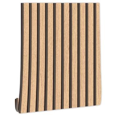 Imagem de myforHD Papel de parede descasque e cole com listras de madeira autoadesivas, papel de contato de madeira sintética, papel de parede autoadesivo, filme de vinil de PVC, impermeável, 44 x 299 cm