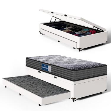 Imagem de Cama Box Baú com Colchão de Espuma D60 Double Face Guarda Costas Comfort Force Probel + Auxiliar Solteiro 88cm