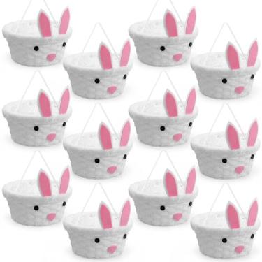 Imagem de Didaey 12 peças de cesta de tecido de Páscoa com alças de corda cesta de vime de Páscoa com enchimento de papel ráfia, cesto de piquenique de coelho fofo para presente de festa de caça aos ovos