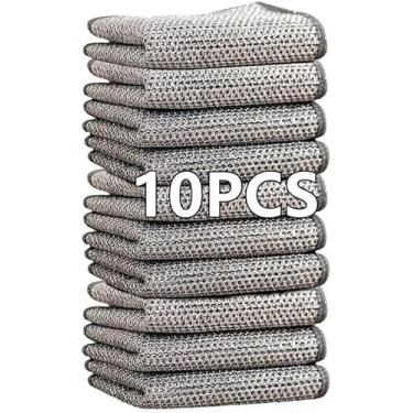 Imagem de Kit 10 Panos Mágicos de Limpeza Multiuso, 20x20cm, Reutilizável, Trama Escama de Peixe, Revestimento Metálico, ideal para Uso Doméstico, Cozinha, Banheiro, Secagem Rápida