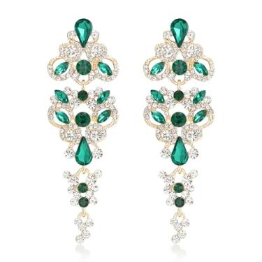 Imagem de EleQueen Brincos femininos de liga metálica, brincos de gota vintage simétricos com cristal brilhante, joias elegantes para noivas e damas de honra, Cristal, Cristal