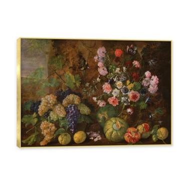 Imagem de NHLDZYH Moldura dourada. Tela de frutas botânicas vintage, impressão de estilo de pintura a óleo vintage, decoração de jantar country de fazenda, pronta para pendurar. B37. 60 x 84 cm