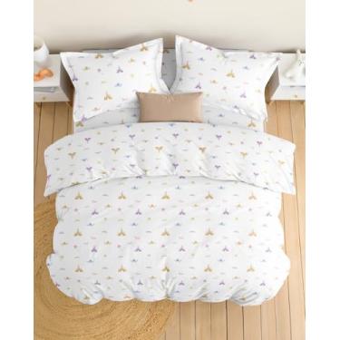 Imagem de Conjunto de capa de edredom infantil tamanho Queen – Conjunto de 3 peças de capa de edredom princesa e 2 fronhas com fecho de zíper e laços – Fácil de cuidar e não desbota – Conjunto de cama super