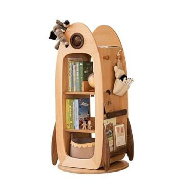 Imagem de Prateleira de armazenamento de estante de livros de madeira maciça giratória de 360 graus, prateleira de armazenamento de estante multicamadas, prateleira de livros de chão