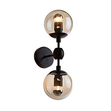 Imagem de Luminária de parede industrial Modo Lighting, preta, com 2 lâmpadas, estilo meados do século XX, com cúpula de vidro em formato de globo, ideal para quarto, escritório, banheiro e restaurant