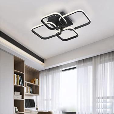 Imagem de Luminária de teto LED moderna e retangular com controle remoto, dimerizável de 2700K a 6500K, luminária de embutir para sala de estar e quarto (marrom, 4 anéis, 58cm de comprimento).