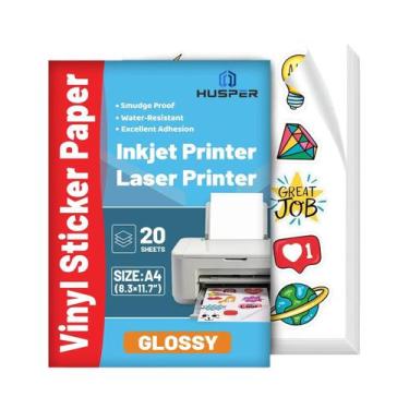 Imagem de Papel Adesivo Vinílico Branco Brilhante A4 20 Folhas Impermeável Para 